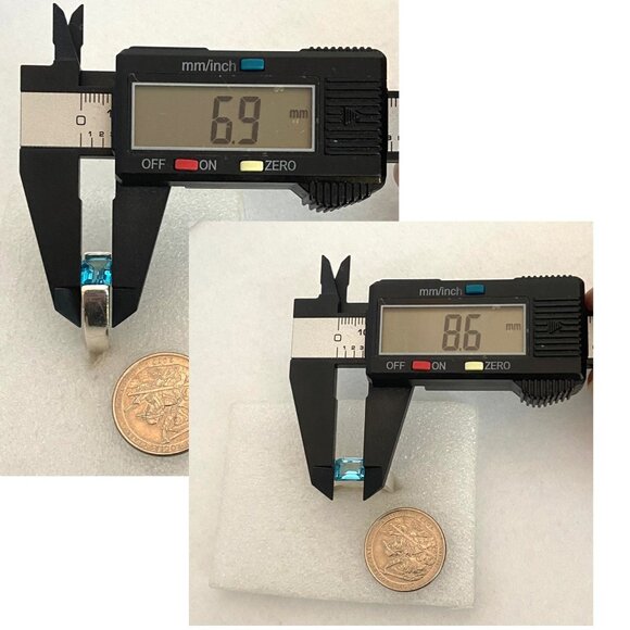 Sterling Silver 925 Horizontal Emerald Cut Blue Topaz Wide Band Ring Sz 7.75 - Picture 11 of 16